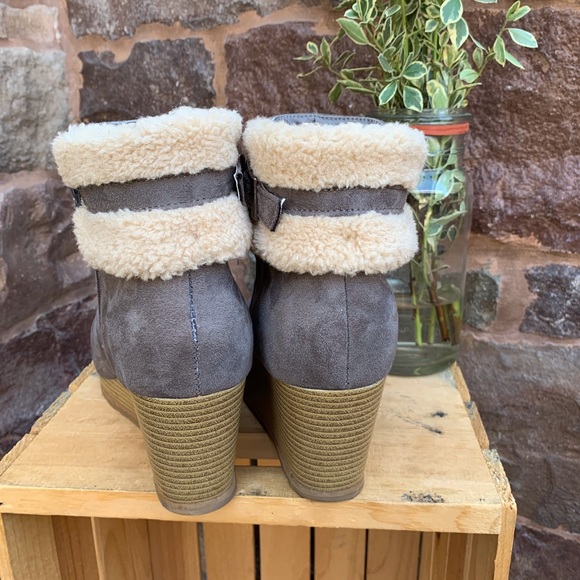 ✨CHEEKS PLATFORM WEDGE FUR TRIM ANKLE BOOTS 8 - Picture 8 of 16